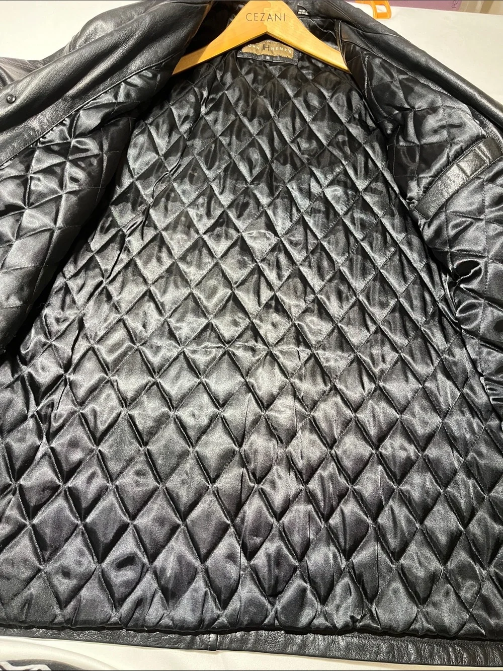 John Henry Black Genuine Leather Car Coat Jacket Quilted Lined Men’s M